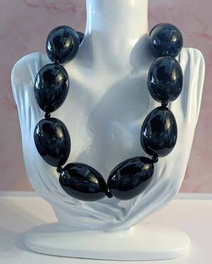 Rara Avis Iris Apfel Chunky Black Bead Statement Necklace Oversized Ovals HSN